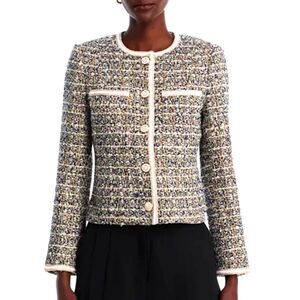 ELIE TAHARI Inara Cropped Tweed Jacket Crest Buttons NWT Size M